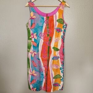 Vintage 90s Rabbit Designs Multicolor Abstract Sleeveless Sheath Dress-Size 10